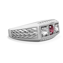 Ruby Three Stone Tire Tread Men's 14K White Gold ring R0520