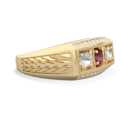 Ruby Three Stone Tire Tread Men's 14K Yellow Gold ring R0520