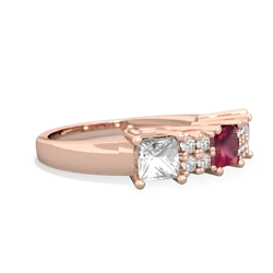 Ruby Three Stone Diamond Cluster 14K Rose Gold ring R2592