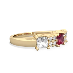 Ruby Three Stone Diamond Cluster 14K Yellow Gold ring R2592