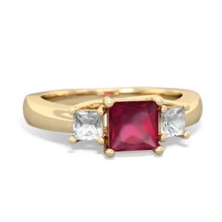 Ruby Three Stone Trellis 14K Yellow Gold ring R4015