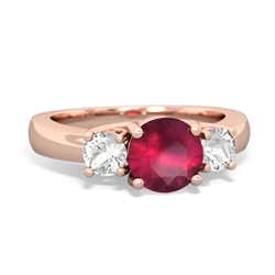 Ruby Three Stone Round Trellis 14K Rose Gold ring R4018