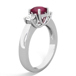 Ruby Three Stone Round Trellis 14K White Gold ring R4018