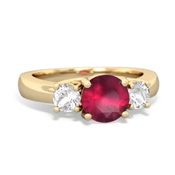 Ruby Three Stone Round Trellis 14K Yellow Gold ring R4018