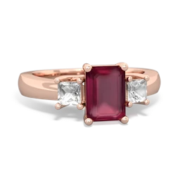 Ruby Three Stone Emerald-Cut Trellis 14K Rose Gold ring R4021