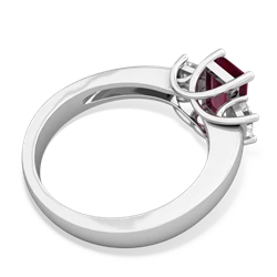 Ruby Three Stone Emerald-Cut Trellis 14K White Gold ring R4021