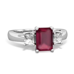 Ruby Three Stone Emerald-Cut Trellis 14K White Gold ring R4021