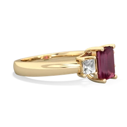 Ruby Three Stone Emerald-Cut Trellis 14K Yellow Gold ring R4021