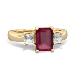 Ruby Three Stone Emerald-Cut Trellis 14K Yellow Gold ring R4021