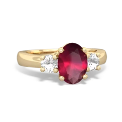 Ruby Three Stone Oval Trellis 14K Yellow Gold ring R4024