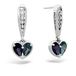 Sapphire Filligree Heart 14K White Gold earrings E5070