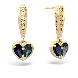 Sapphire Filligree Heart 14K Yellow Gold earrings E5070