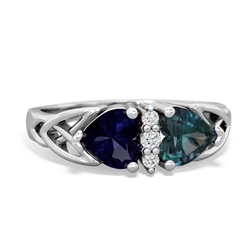 Sapphire Celtic Knot Double Heart 14K White Gold ring R5040