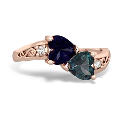 Sapphire Snuggling Hearts 14K Rose Gold ring R2178