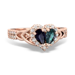 Sapphire Celtic Knot Two Hearts As One 14K Rose Gold ring R2644HRT