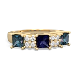 Sapphire Three Stone Diamond Cluster 14K Yellow Gold ring R2592