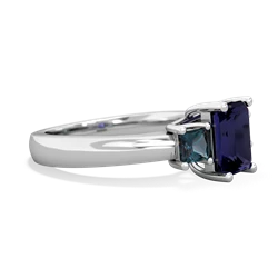 Sapphire Three Stone Emerald-Cut Trellis 14K White Gold ring R4021