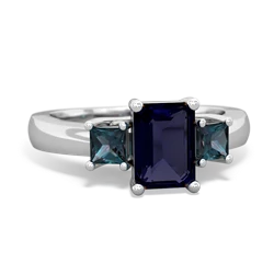 Sapphire Three Stone Emerald-Cut Trellis 14K White Gold ring R4021