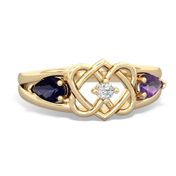 Sapphire Hearts Intertwined 14K Yellow Gold ring R5880