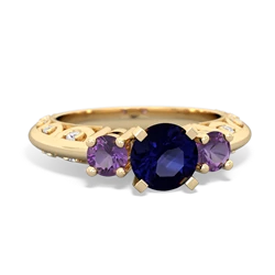 Sapphire Art Deco Eternal Embrace Engagement 14K Yellow Gold ring C2003