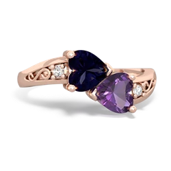 Sapphire Snuggling Hearts 14K Rose Gold ring R2178