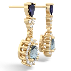 Sapphire Halo Pear Dangle 14K Yellow Gold earrings E1882