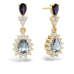 Sapphire Halo Pear Dangle 14K Yellow Gold earrings E1882