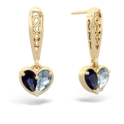 Sapphire Filligree Heart 14K Yellow Gold earrings E5070