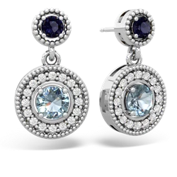 Sapphire Halo Dangle 14K White Gold earrings E5319