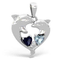 Sapphire Dolphin Heart 14K White Gold pendant P5820
