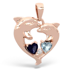 Sapphire Dolphin Heart 14K Rose Gold pendant P5820