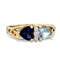 Sapphire Celtic Knot Double Heart 14K Yellow Gold ring R5040