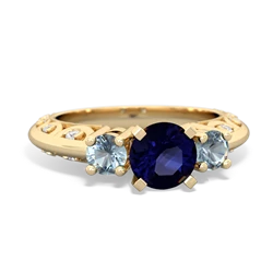 Sapphire Art Deco Eternal Embrace Engagement 14K Yellow Gold ring C2003