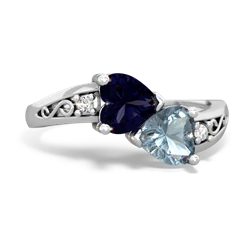 Sapphire Snuggling Hearts 14K White Gold ring R2178