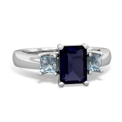 Sapphire Three Stone Emerald-Cut Trellis 14K White Gold ring R4021