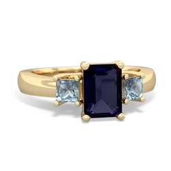 Sapphire Three Stone Emerald-Cut Trellis 14K Yellow Gold ring R4021