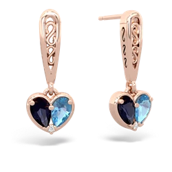 Sapphire Filligree Heart 14K Rose Gold earrings E5070