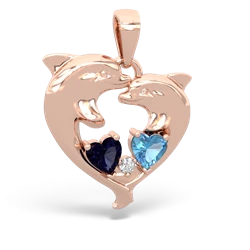 Sapphire Dolphin Heart 14K Rose Gold pendant P5820