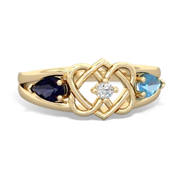 Sapphire Hearts Intertwined 14K Yellow Gold ring R5880