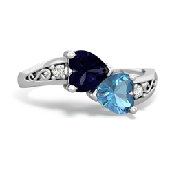 Sapphire Snuggling Hearts 14K White Gold ring R2178