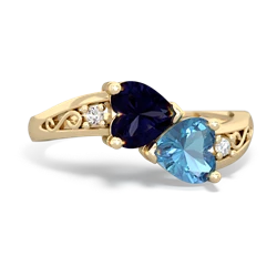 Sapphire Snuggling Hearts 14K Yellow Gold ring R2178