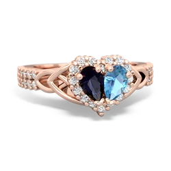 Sapphire Celtic Knot Two Hearts As One 14K Rose Gold ring R2644HRT