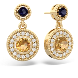 Sapphire Halo Dangle 14K Yellow Gold earrings E5319