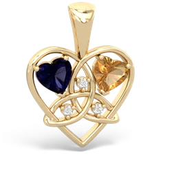 Sapphire Celtic Trinity Heart 14K Yellow Gold pendant P5331