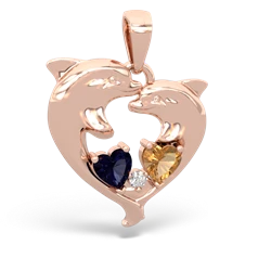 Sapphire Dolphin Heart 14K Rose Gold pendant P5820