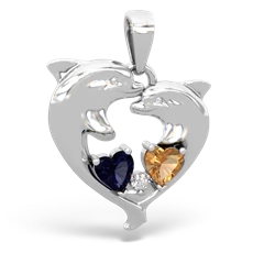 Sapphire Dolphin Heart 14K White Gold pendant P5820