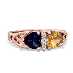 Sapphire Celtic Knot Double Heart 14K Rose Gold ring R5040