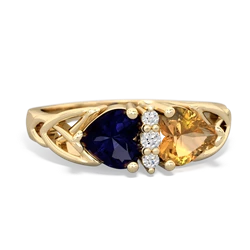 Sapphire Celtic Knot Double Heart 14K Yellow Gold ring R5040