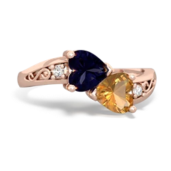 Sapphire Snuggling Hearts 14K Rose Gold ring R2178