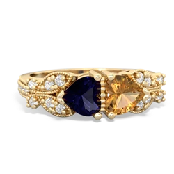 Sapphire Diamond Butterflies 14K Yellow Gold ring R5601